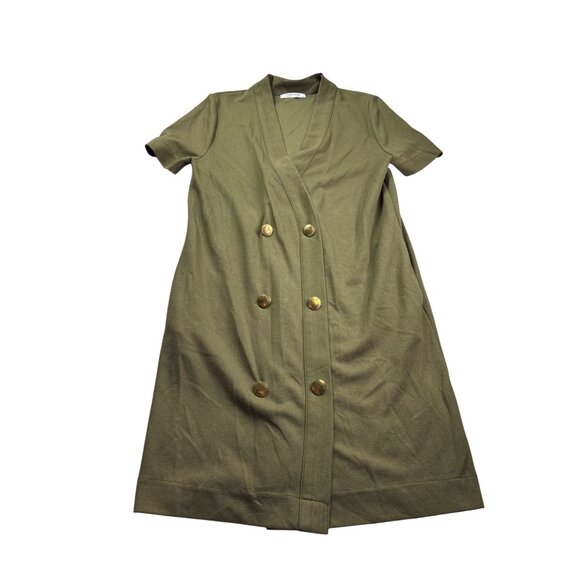 Zara Trafaluc Olive Green Short Sleeve Deep V-Neck Shirt Dress Retro size small - Picture 1 of 4